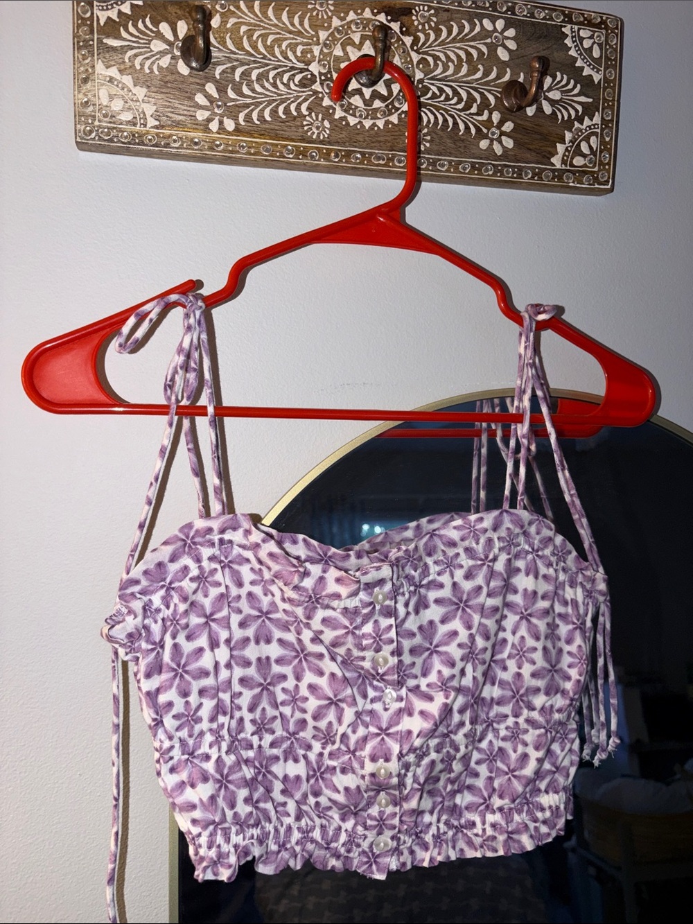 aerie Lavender Floral Tie-Strap Crop Top🪻🐚